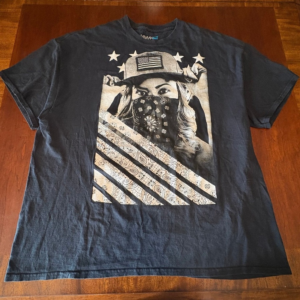 Tony Hawk Bandana Flag Girl Graphic T Shirt‎ XXL Skateboarding Tee